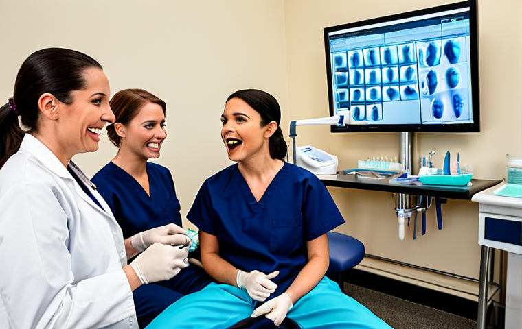 **Image Prompt for Technical Skill Enhancement**:
"An engaging dental seminar setting with a group of dental hygienists attentively watching a hands-on demonstration of advanced cavity detection techniques by an expert. The room is filled with dental tools and equipment, showcasing a professional learning environment."