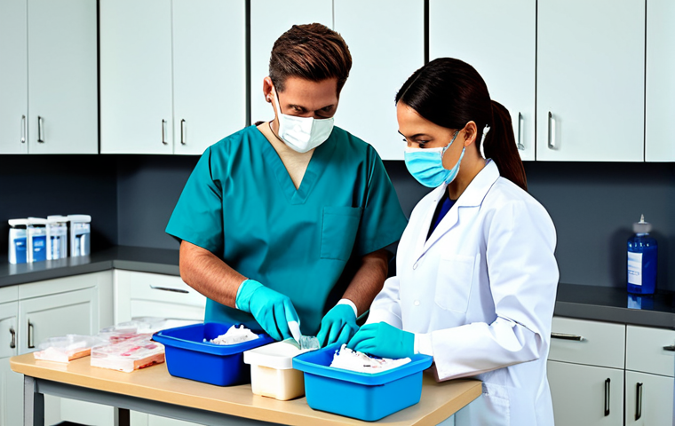 치과위생사 진료실 위생관리 체계 - **

"A dentist, fully clothed in professional attire, opening a sterilized instrument pouch in front...