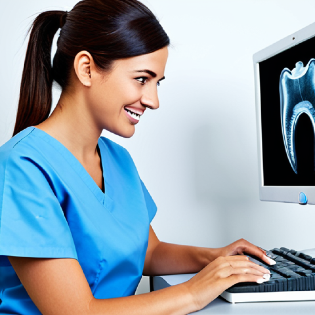 치과위생사 연차별 직무 변화 - The Modern Dental Assistant**
"A skilled dental assistant in a modern, well-lit clinic, fully cloth...