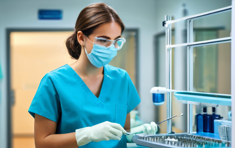 치과위생사 취업 필수 조건 - **Prompt 1: Dedicated Dental Assistant in Training**
"A female dental assistant, appearing to be...