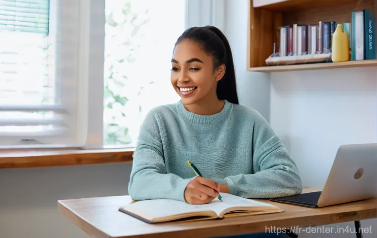 치과위생사 국가고시 준비 방법 - **A Diligent Dental Assistant Student's Study Nook**
"A candid, realistic photograph of a young ...