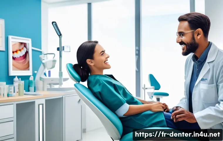 치과위생사로 일하며 겪은 실수들 - A modern dental clinic scene showing a diverse dentist attentively listening and actively engaging w...