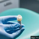 Home 19 치과위생사 임플란트 케이스 분석 - A professional dental hygienist performing a meticulous cleaning procedure on a dental implant in a ...