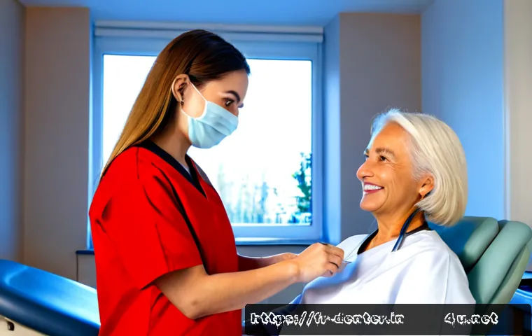 Home 17 치과위생사 환자 응대 방법 - Photorealistic French dental clinic reception, friendly dental hygienist in clean professional scrub...